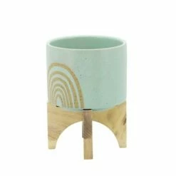 Sagebrook Home Arch Ceramic Planter with Stand Mint
