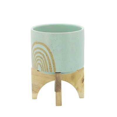 Sagebrook Home Arch Ceramic Planter with Stand Mint 3 Sagebrook Home Arch Ceramic Planter with Stand Mint