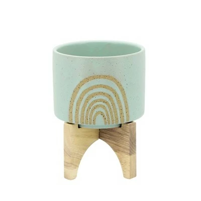Sagebrook Home Arch Ceramic Planter with Stand Mint 4 Sagebrook Home Arch Ceramic Planter with Stand Mint - Image 2