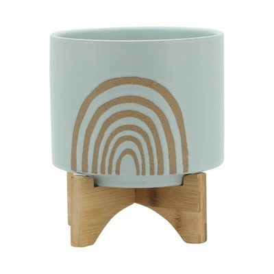 Sagebrook Home Arch Ceramic Planter with Stand Mint 5 Sagebrook Home Arch Ceramic Planter with Stand Mint - Image 3