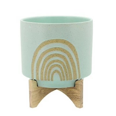 Sagebrook Home Arch Ceramic Planter with Stand Mint 6 Sagebrook Home Arch Ceramic Planter with Stand Mint - Image 4