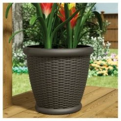 Willow Resin Wicker Decorative Planter - 2 Pack - Suncast