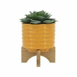 Sagebrook Home Textured Ceramic Planter with Stand Orange