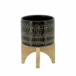 Sagebrook Home Glazed Ceramic Planter with Stand Black