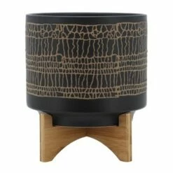 Sagebrook Home Glazed Ceramic Planter with Stand Black -Cheap Planters Store unnamed file 4322