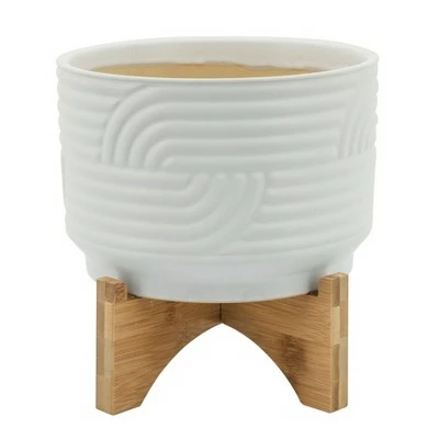 Sagebrook Home 7" Abstract Ceramic Planter on Stand White 5 Sagebrook Home 7" Abstract Ceramic Planter on Stand White - Image 4