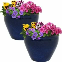 Sunnydaze Decor Sunnydaze Chalet Indoor/Outdoor High-Fired Glazed UV- and Frost-Resistant Ceramic Planter with Drainage Holes - 9" Diameter - Imperial Blue - 2-Pack -Cheap Planters Store unnamed file 4354