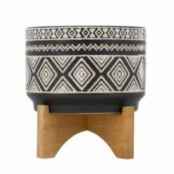 7" Diamond Planter on Stand - Sagebrook Home Ivory/black