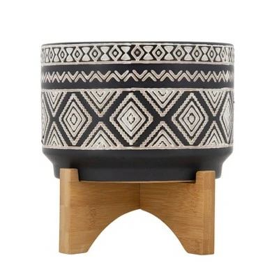 7" Diamond Planter on Stand - Sagebrook Home Ivory/black 3 7" Diamond Planter on Stand - Sagebrook Home Ivory/black