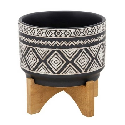 7" Diamond Planter on Stand - Sagebrook Home Ivory/black 5 7" Diamond Planter on Stand - Sagebrook Home Ivory/black - Image 3