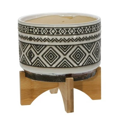 7" Diamond Planter on Stand - Sagebrook Home Ivory/black 6 7" Diamond Planter on Stand - Sagebrook Home Ivory/black - Image 4