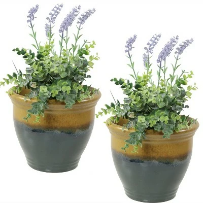 Sunnydaze Decor Sunnydaze Studio Outdoor/Indoor High-Fired Glazed UV and Frost-Resistant Ceramic Flower Pot Planters - 9" Diameter - Forest Lake Green - 2-Pack 7 Sunnydaze Decor Sunnydaze Studio Outdoor/Indoor High-Fired Glazed UV and Frost-Resistant Ceramic Flower Pot Planters - 9" Diameter - Forest Lake Green - 2-Pack - Image 5
