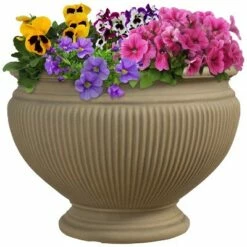 Sunnydaze Decor Sunnydaze Indoor/Outdoor Patio, Garden, or Porch Weather-Resistant Double-Walled Elizabeth Ribbed Urn Flower Pot Planter - 16" - Beige -Cheap Planters Store unnamed file 4401