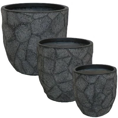 3pc Homestead Fiber Clay Planter Set - 12", 15", and 17" - Dark Gray - Sunnydaze Decor 6 3pc Homestead Fiber Clay Planter Set - 12", 15", and 17" - Dark Gray - Sunnydaze Decor - Image 4
