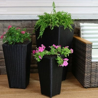 Sunnydaze Decorative Square Polyrattan Basket-Style Planters - 9", 11.5", and 14.75" Square - Black - 3-Piece Set 2 Sunnydaze Decorative Square Polyrattan Basket-Style Planters - 9", 11.5", and 14.75" Square - Black - 3-Piece Set