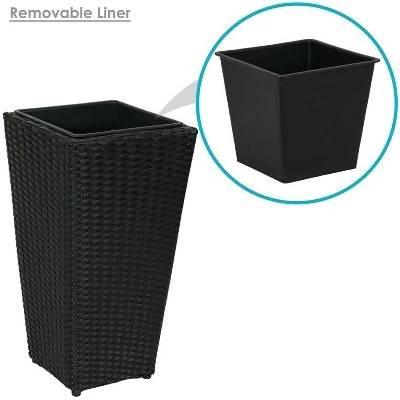 Sunnydaze Decorative Square Polyrattan Basket-Style Planters - 9", 11.5", and 14.75" Square - Black - 3-Piece Set 5 Sunnydaze Decorative Square Polyrattan Basket-Style Planters - 9", 11.5", and 14.75" Square - Black - 3-Piece Set - Image 4