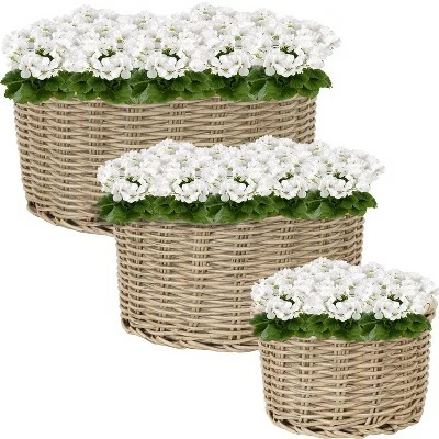 Sunnydaze Decorative Round Indoor/Outdoor Polyrattan Basket Flower Planters - 8", 11.75" and 12.75" Diameter - Beige - 3-Piece Set 6 Sunnydaze Decorative Round Indoor/Outdoor Polyrattan Basket Flower Planters - 8", 11.75" and 12.75" Diameter - Beige - 3-Piece Set - Image 4