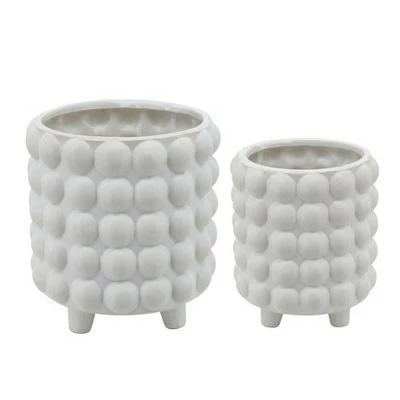 Set of 2 Footed Planter with Bubbles - Sagebrook Home Matte White 6 Set of 2 Footed Planter with Bubbles - Sagebrook Home Matte White - Image 4