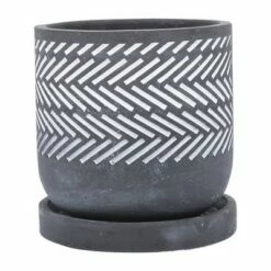 Sagebrook Home 6" Geometric Herringbone Cement Planter with Saucer Gray