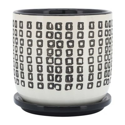 Sagebrook Home 6" Square Patterned Ceramic Planter with Saucer Olive 4 Sagebrook Home 6" Square Patterned Ceramic Planter with Saucer Olive - Image 4