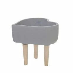 Ceramic Heart Planter with Wooden Legs Light Gray - Sagebrook Home