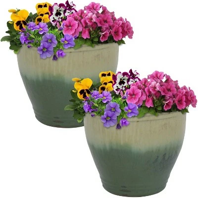 Sunnydaze Decor Sunnydaze Studio Outdoor/Indoor High-Fired Glazed UV and Frost-Resistant Ceramic Flower Planters with Drainage Holes - 9" Diameter - Seafoam - 2-Pack 7 Sunnydaze Decor Sunnydaze Studio Outdoor/Indoor High-Fired Glazed UV and Frost-Resistant Ceramic Flower Planters with Drainage Holes - 9" Diameter - Seafoam - 2-Pack - Image 5