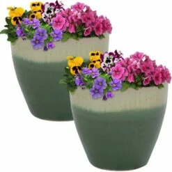 Sunnydaze Decor Sunnydaze Resort Outdoor/Indoor High-Fired Glazed UV and Frost-Resistant Ceramic Planter with Drainage Holes - 8" Diameter - Seafoam - 2-Pack -Cheap Planters Store unnamed file 4500