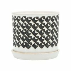 Sagebrook Home Set of 2 Houndstooth Ceramic Planters with Saucers Beige -Cheap Planters Store unnamed file 4505