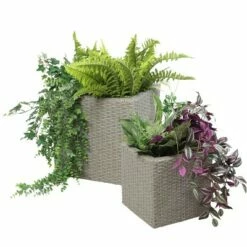 Sunnydaze Decor Sunnydaze Square Indoor Polyrattan Planters with Attached Clear Polypropylene Liner 14" Square x 11" H and 14" Square x 11" H - Gray 2-Piece -Cheap Planters Store unnamed file 4519