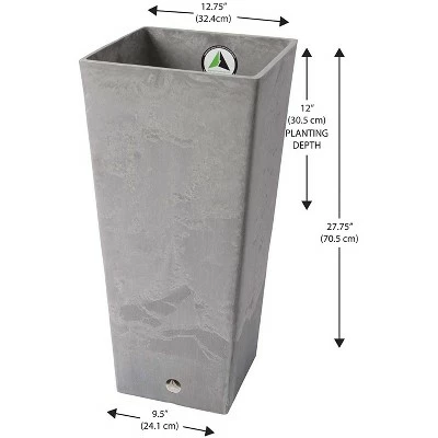 Algreen 17233 Valencia Square Indoor Outdoor 13 x 13 x 28 Inch Recycled Material Resin Decorative Flower Garden Plant Pot Planter, Concrete Gray 4 Algreen 17233 Valencia Square Indoor Outdoor 13 x 13 x 28 Inch Recycled Material Resin Decorative Flower Garden Plant Pot Planter, Concrete Gray - Image 2