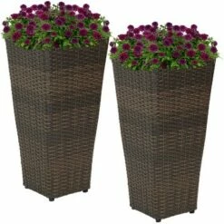 Sunnydaze Decor Sunnydaze Modern Decorative Standing Square Polyrattan Planter Containers - 24" Tall - Brown - 2-Pack -Cheap Planters Store unnamed file 4537