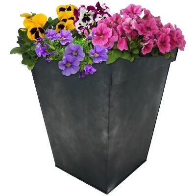 Sunnydaze Decor Sunnydaze Modern Decorative Square Indoor/Outdoor Galvanized Steel Flower Planter - 13.75" Square - Charcoal 6 Sunnydaze Decor Sunnydaze Modern Decorative Square Indoor/Outdoor Galvanized Steel Flower Planter - 13.75" Square - Charcoal - Image 4