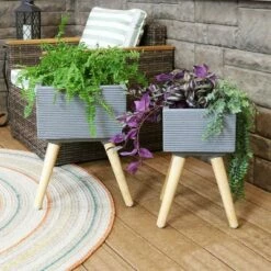 Sunnydaze Decor Sunnydaze Barkley Fiber Clay Durable Indoor/Outdoor Decorative Flower Pots - 10" and 13" Square - Gray and Natural - 2-Piece Set -Cheap Planters Store unnamed file 4550