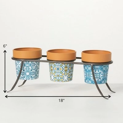 Sullivans Portuguese Print Trio Metal Planter 6"H Multicolored 5 Sullivans Portuguese Print Trio Metal Planter 6"H Multicolored - Image 3