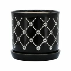 Sagebrook Home Set of 2 Chained Daisies Ceramic Planters with Saucers Black -Cheap Planters Store unnamed file 4579