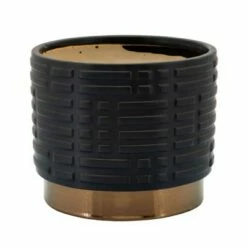 Sagebrook Home Set of 2 Maze Metallic Ceramic Planters Black