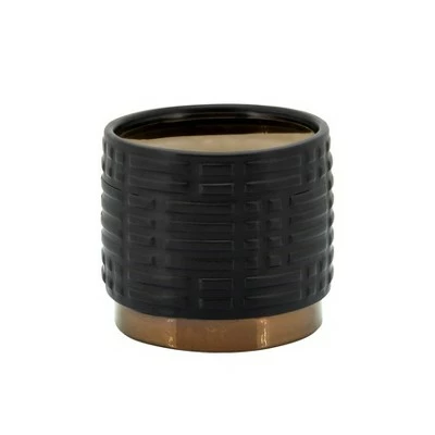 Sagebrook Home Set of 2 Maze Metallic Ceramic Planters Black 4 Sagebrook Home Set of 2 Maze Metallic Ceramic Planters Black - Image 2