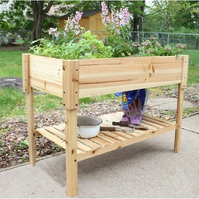 Sunnydaze Decor Sunnydaze Outdoor Raised Wooden Garden Bed with Lower Shelf for Plant Flowers, Herbs, Green Plants, and Vegetables - 42" - Clear Coat 3 Sunnydaze Decor Sunnydaze Outdoor Raised Wooden Garden Bed with Lower Shelf for Plant Flowers, Herbs, Green Plants, and Vegetables - 42" - Clear Coat
