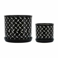 Sagebrook Home Set of 2 Dots Ceramic Planter with Saucers Black -Cheap Planters Store unnamed file 4604