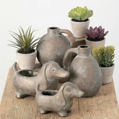 Sullivans Set of 2 Dachshund Planter 5.5"H & 4.5"H Brown 4 Sullivans Set of 2 Dachshund Planter 5.5"H & 4.5"H Brown - Image 2