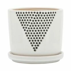 Sagebrook Home Set of 2 Triangle Dots Ceramic Planters with Saucers White