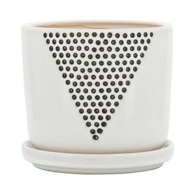 Sagebrook Home Set of 2 Triangle Dots Ceramic Planters with Saucers White 3 Sagebrook Home Set of 2 Triangle Dots Ceramic Planters with Saucers White
