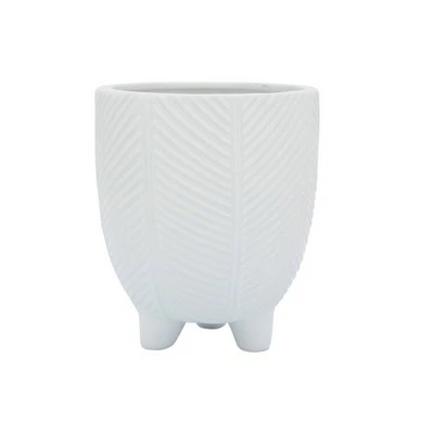 Sagebrook Home 7" Stoneware Diamond Footed Planter White 3 Sagebrook Home 7" Stoneware Diamond Footed Planter White