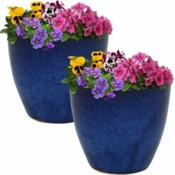 Sunnydaze Decor Sunnydaze Resort Outdoor/Indoor High-Fired Glazed UV- and Frost-Resistant Ceramic Planters with Drainage Holes - 8" Diameter - Imperial Blue - 2-Pack -Cheap Planters Store unnamed file 4659