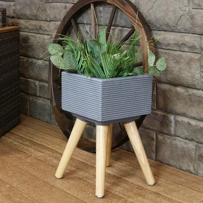 Sunnydaze Decor Sunnydaze Barkley Durable Indoor/Outdoor Fiber Clay Decorative Flower Pot - 10" Square - Gray and Natural 3 Sunnydaze Decor Sunnydaze Barkley Durable Indoor/Outdoor Fiber Clay Decorative Flower Pot - 10" Square - Gray and Natural
