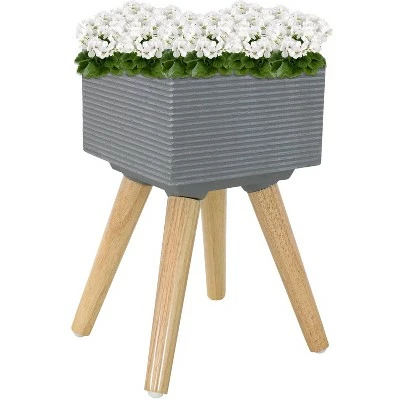 Sunnydaze Decor Sunnydaze Barkley Durable Indoor/Outdoor Fiber Clay Decorative Flower Pot - 10" Square - Gray and Natural 7 Sunnydaze Decor Sunnydaze Barkley Durable Indoor/Outdoor Fiber Clay Decorative Flower Pot - 10" Square - Gray and Natural - Image 5