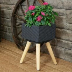 Sunnydaze Decor Sunnydaze Barkley Fiber Clay Durable Indoor/Outdoor Decorative Flower Pot - 10" Square - Charcoal and Natural
