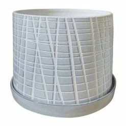 Sagebrook Home Set of 2 Meshed Ceramic Planters with Saucers White