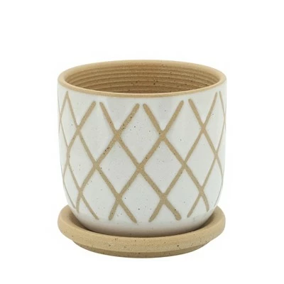 Sagebrook Home Cross Ceramic Planter with Saucer White 3 Sagebrook Home Cross Ceramic Planter with Saucer White