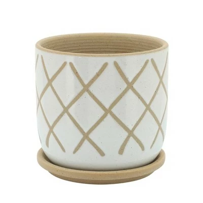 Sagebrook Home Cross Ceramic Planter with Saucer White 4 Sagebrook Home Cross Ceramic Planter with Saucer White - Image 2